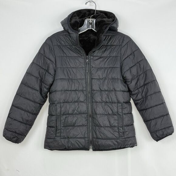 Land's End Unisex Kids Jacket Reversible Insulated Fleece Puffer Hood Sz L 10-12 - Picture 5 of 16